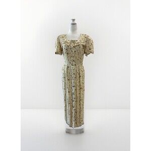 Vtg Atina Karon Crosby Maxi Dress Cottagecore Coquette Floral Lace Trim Size 10